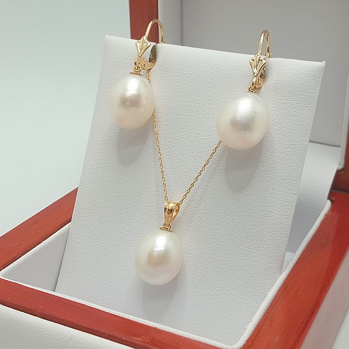Set Perle Mari – Colier cu Pandantiv și Cercei, Aur Galben 14K, Perle Albe Rare 11/9 mm, Formă Lacrimă AAA+ | KASKADDA® [3]