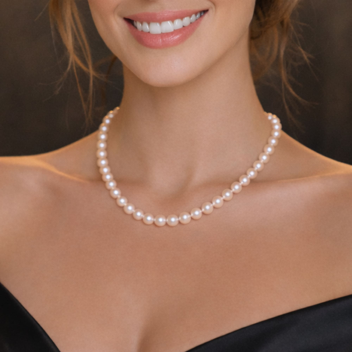 Set Perle Naturale Albe, 6-7 mm - Colier și Cercei, Aur Galben 14K | KASKADDA® [4]