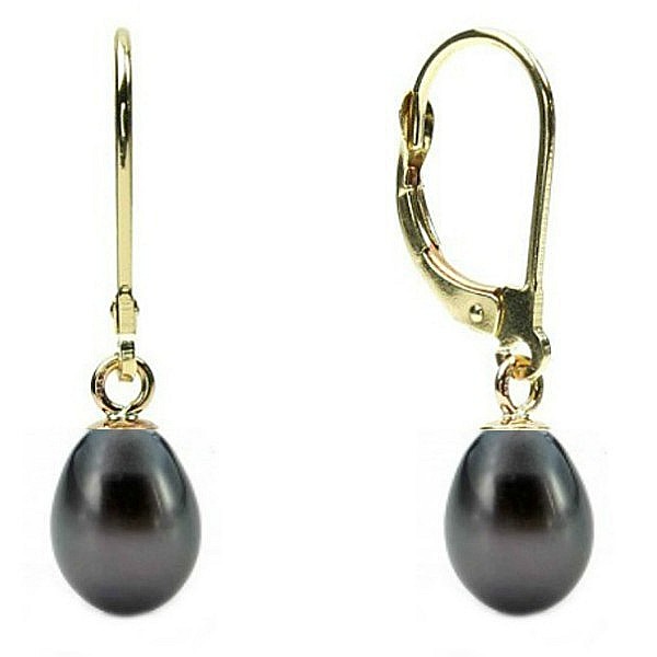 Set Perle Negru-Albăstrui Lacrimă – Colier și Cercei, Aur Galben 14K, Perle Naturale 5/8 mm | KASKADDA® [3]