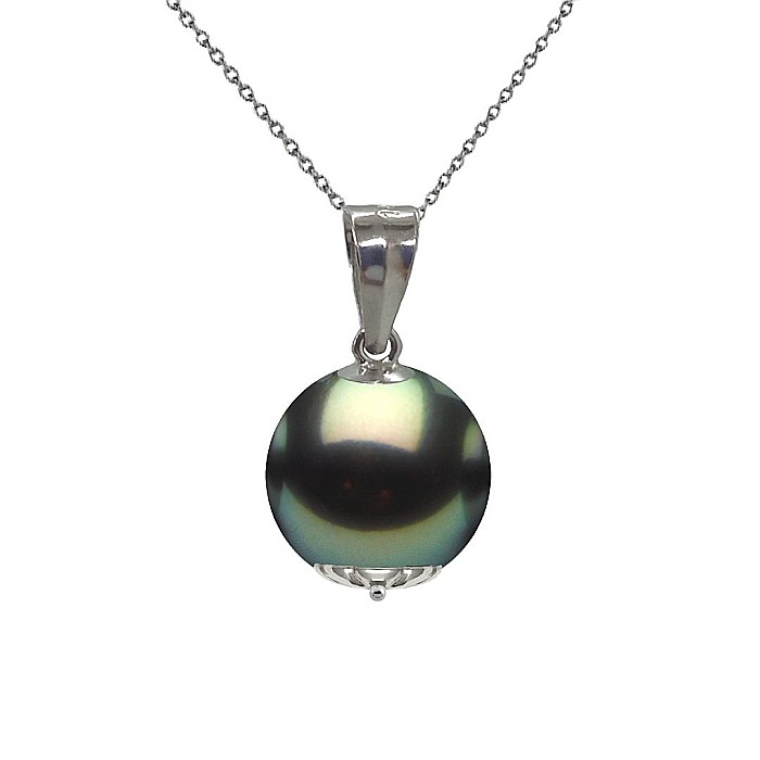 Set Perle Tahitiene – Colier cu Pandantiv și Cercei, Aur Alb 14K, Perle Rotunde 8-9 mm, Calitate AAA | KASKADDA® [2]