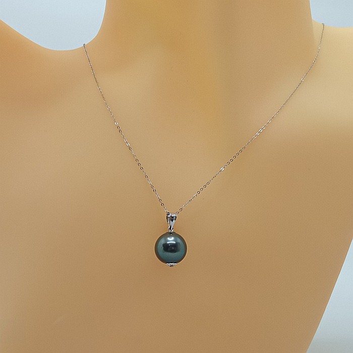 Set Perle Tahitiene – Colier cu Pandantiv și Cercei, Aur Alb 14K, Perle Rotunde 8-9 mm, Calitate AAA | KASKADDA® [3]