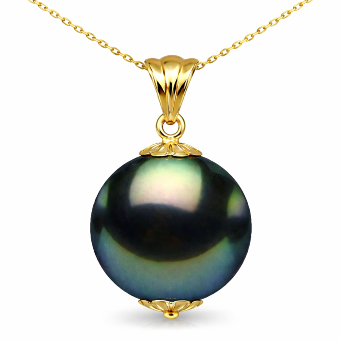 Set Perle Tahitiene Negre - Colier cu Pandantiv și Cercei, Aur Galben 14K, Perle Rotunde 10-11 mm, Calitate AAA | KASKADDA® [2]