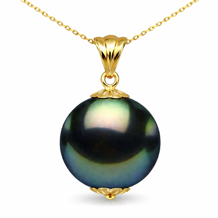 Set Perle Negre Tahitiene - Colier cu Pandantiv și Cercei, Aur Galben 14K, Perle Rotunde 9-10 mm, Calitate AAA | KASKADDA® [2]