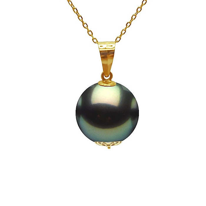 Set Perle Tahitiene – Colier cu Pandantiv și Cercei, Aur Galben 14K, Perle Rotunde 9-10 mm, Calitate AAA | KASKADDA® [6]