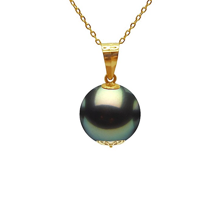 Set Perle Tahitiene – Colier cu Pandantiv și Cercei, Aur Galben 14K, Perle Naturale 8-9 mm, Calitate AAA | KASKADDA® [6]