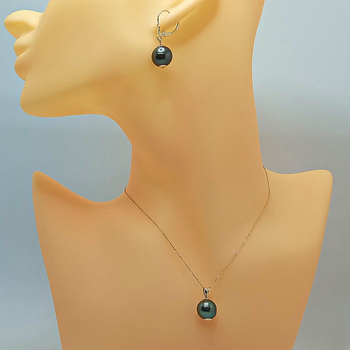 Set Perle Tahitiene – Colier cu Pandantiv și Cercei, Aur Galben 14K, Perle Rotunde 9-10 mm, Calitate AAA | KASKADDA® [2]