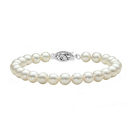 Brățări cu Perle - Brățară cu Perle Naturale Akoya Japoneze, de 7 - 7,5 mm și Închizătoare din Aur Alb de 14K | KASKADDA®