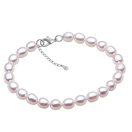 Brățări cu Perle - Brățară Perle – Brățară cu Perle Naturale Albe Ovale și Închizătoare din Argint 925 | KASKADDA®