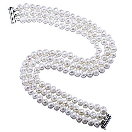 Bijuterii cu Perle Naturale - Brățară Perle – Brățară Triplă cu Perle Naturale Albe și Închizătoare din Argint 925 | KASKADDA®