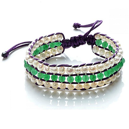 Brățări cu Perle - Brățară Perle și Jad Natural Malaesian, Triplă