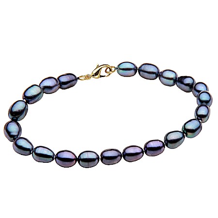 Brățări cu Perle - Brățară Perle Naturale Ovale Negre cu Închizătoare din Aur 14K | KASKADDA®