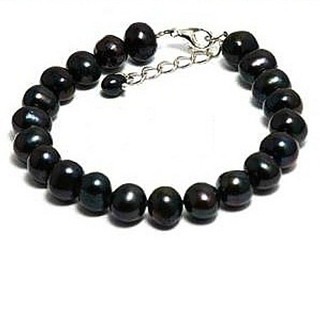 Bijuterii cu Perle Naturale - Brățară Perle Naturale Negre și Închizătoare Argint 925