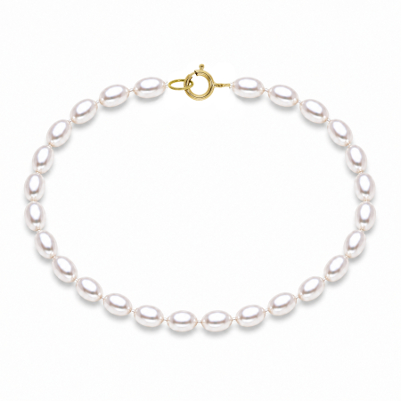 Brățări cu Perle - Brățară Perle Naturale Ovale Albe cu Închizătoare din Aur 14K - Model Elegant | KASKADDA®