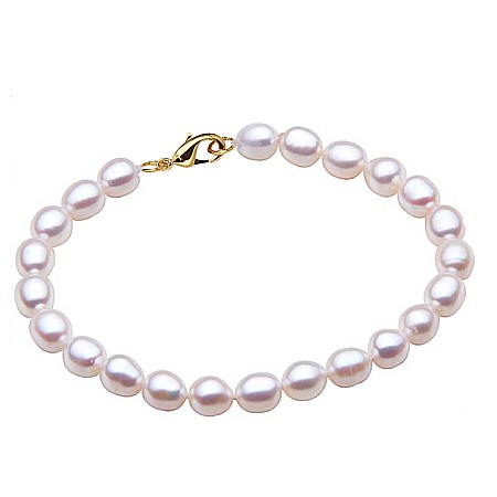 Brățări cu Perle - Brățară Perle Naturale Ovale Albe cu Închizătoare din Aur 14K – Model Elegant | KASKADDA®