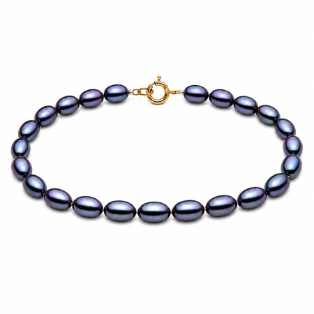 Brățări cu Perle - Brățară Perle Naturale Ovale Negre cu Închizătoare din Aur 14K | KASKADDA®