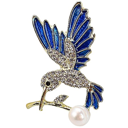 Brose cu Perle - Broșa Blue Hummingbird cu Perlă Naturală