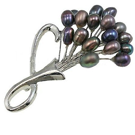 Brose cu Perle - Brosa Buchet de Flori cu Perle Naturale Negre