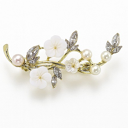 Brose cu Perle - Broșa Crystal Leaves cu Perle Naturale