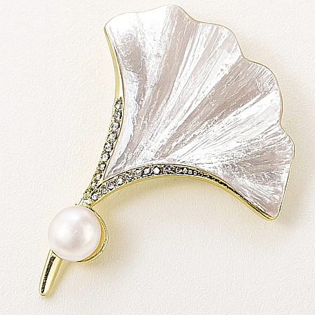 Bijuterii cu Perle Naturale - Broșa Elegant Ginkgo cu Perlă Naturală