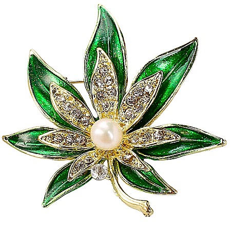 Brose cu Perle - Broșa Emerald Bloom cu Perlă Naturală