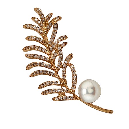 Brose cu Perle - Brosa Fantasy cu Perla Naturala Alba Mare, de 9-10 mm