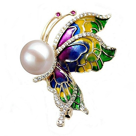 Brose cu Perle - Brosa Fluture Curcubeu