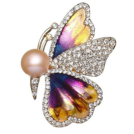 Brose cu Perle - Brosa Fluture Mov