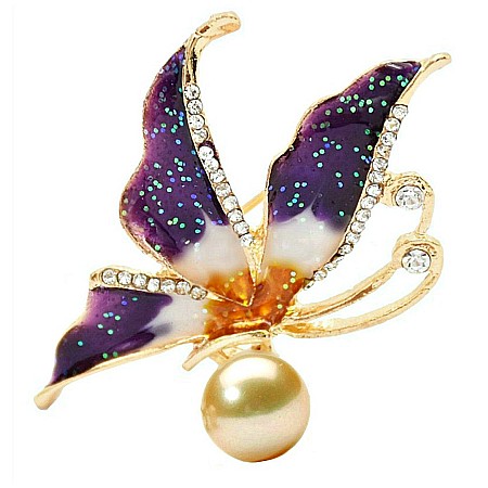 Brose cu Perle - Brosa Fluture Mov cu Perla Naturala Crem