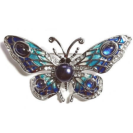 Brose cu Perle - Brosa Fluture Ochi de Pisica cu Perla Naturala Neagra