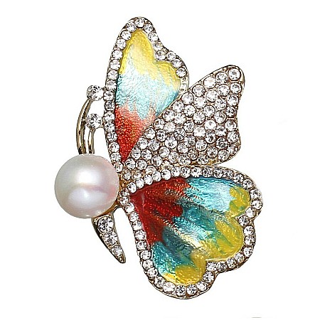 Brose cu Perle - Brosa Fluture Verde