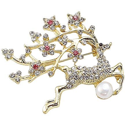 Brose cu Perle - Broșa Golden Deer cu Perlă Naturală