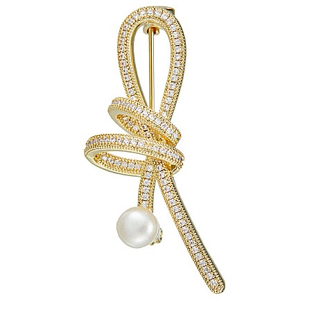 Brose cu Perle - Broșa Golden Ribbon cu Perlă Naturală