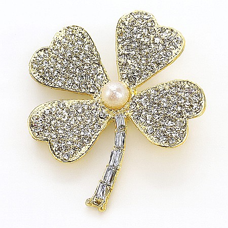 Brose cu Perle - Broșa Lucky Clover cu Perlă Naturală