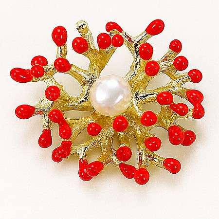 Brose cu Perle - Broșa Ocean Coral cu Perlă Naturală