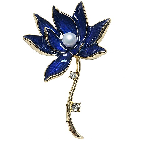 Brose cu Perle - Broșa Sapphire Bloom cu Perlă Naturală