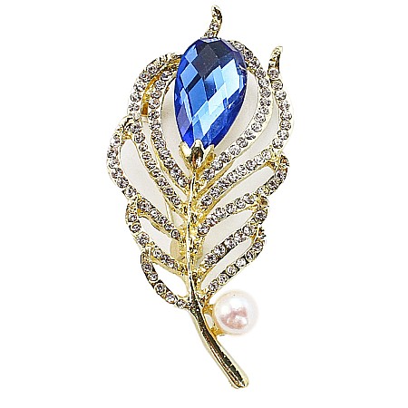 Brose cu Perle - Broșa Sapphire Feather cu Perlă Naturală