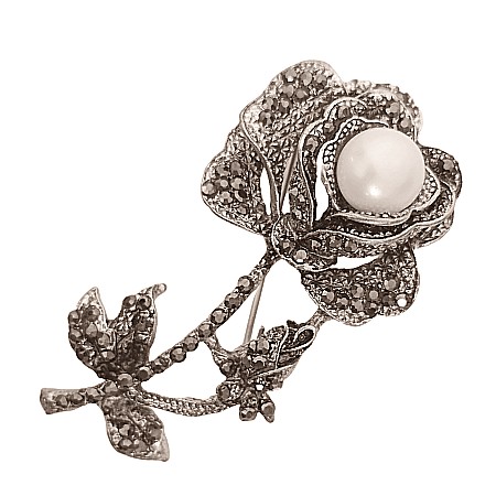 Brose cu Perle - Brosa Trandafir Black cu Perla Naturala Alba