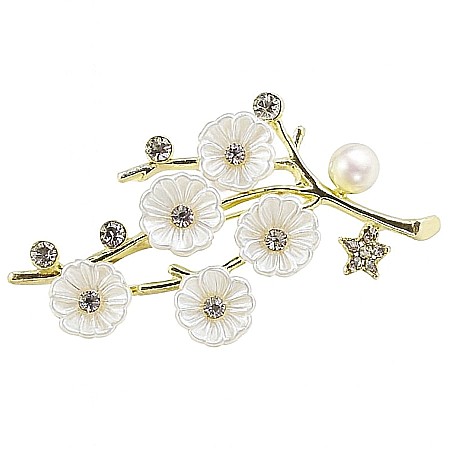 Brose cu Perle - Broșa White Flowers cu Perle Naturale Albe