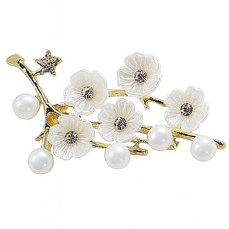 Brose cu Perle - Broșa White Petals cu Perle Naturale Albe