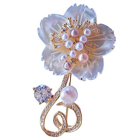 Brose cu Perle - Brosa/Pandantiv Floare de Sidef