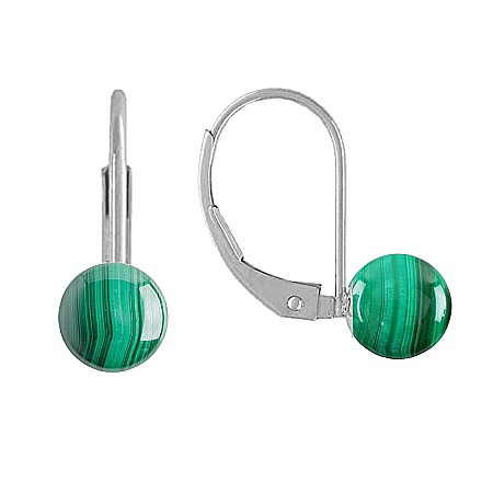 Malachit - Cercei Argint Clasici si Pietre Semipretioase Naturale de Malachit de 8 mm