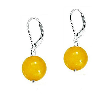 Cadouri cu Perle Naturale - Cercei Argint cu Tortita Inchisa si Jad Galben de 10 mm
