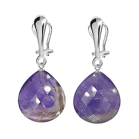 Bijuterii cu Ametist - Cercei Argint, Tip Clips, cu Pietre Semipretioase Naturale de Ametist Fatetat