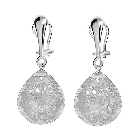 Cuart - Cercei Argint, Tip Clips, cu Pietre Semipretioase Naturale de Cuart Transparent Fatetat