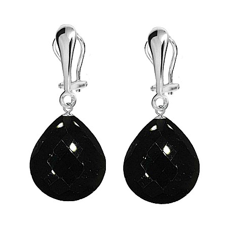 Cadouri cu Perle Naturale - Cercei Argint, Tip Clips, cu Pietre Semipretioase Naturale de Obsidian Fatetat