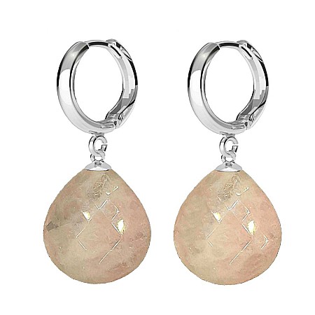 Cuart - Cercei Argint, Tip Creole, cu Pietre Semipretioase Naturale de Cuart Roz Fatetat