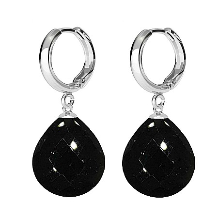 Cadouri cu Perle Naturale - Cercei Argint, Tip Creole, cu Pietre Semipretioase Naturale de Obsidian Fatetat