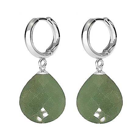 Aventurin - Cercei Argint, Tip Creole, cu Pietre Semipretioase Naturale de Aventurin Fatetat