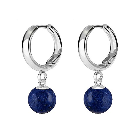 Lapis Lazuli - Cercei Argint, Tip Creole, cu Pietre Semipretioase Naturale de Lapis Lazuli de 8 mm