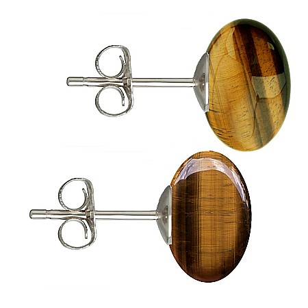 Bijuterii Pietre Semipretioase - Cercei Argint, Tip Surub, cu Pietre Semipretioase Naturale de Ochi de Tigru de 12 mm